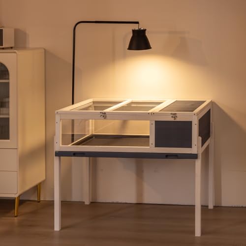 BIRASIL Wood Tortoise House, Indoor Turtle Habitat Reptile Cage, Tortoises Enclosure for Small Animals Lizards Hamster