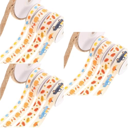 Ruban vert et or pour couronne Action de Grâce | Lot de 15 rouleaux en polyester pour artisanat