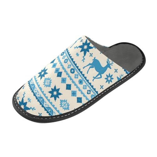 Slippers for Women Blue Elk Snowflakes Ethnic Soft Winter Warm Shoes Indoor Outdoor Non-Slip House Travel Slippers2