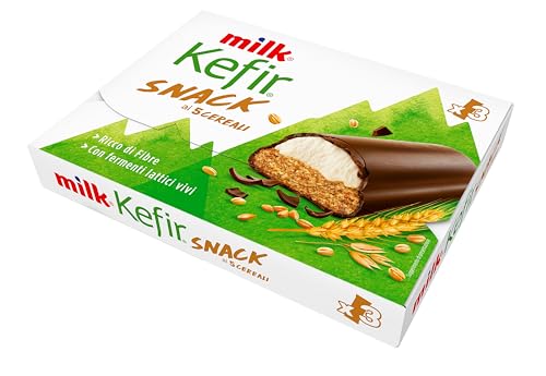 Milk Snack Fresco al Kefir e 5 Cereali, Merenda di Pan di Spagna ai 5 Cereali farcito con Crema al Kefir e Ricoperto con Cioccolato Fondente - Fonte di Vitamina B12, Vitamina A, Fibre (3 x 28 g)