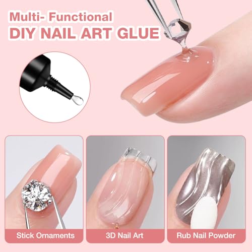 3D Nail Gel, 15g Multifunktionell Rhinestone Glue Gel, Aufbaugel Klares Nail Glue für 3D Nail Art, Nail Carving, Sculpting