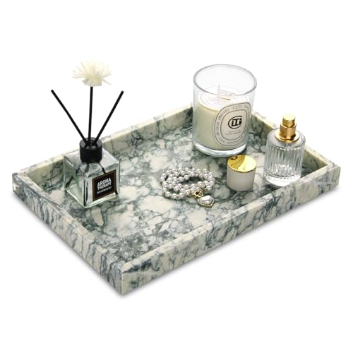 Bandeja Baño Bandeja Mármol Natural Rectangular Antideslizante Bandejas Decorativa Para Cosmético, Salón, Dormitorio, Joyas, Velas, Jabón, Toalla Textura Verde, 30 X 20 X 3 Cm