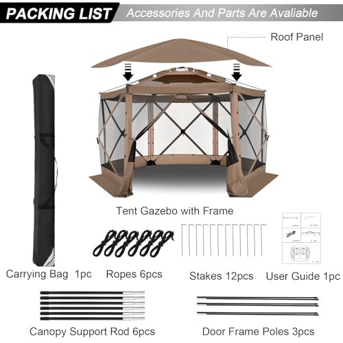 Image of COBIZI 12x12 FT Pop Up Canopy Stargazing Tent, Gazebos On Clearance with Removable Roof, Screened in Gazebo, Screen Tents Portable carpas para Patio for Outdoor Camping,Backyard, Garden, Brown(Pro)