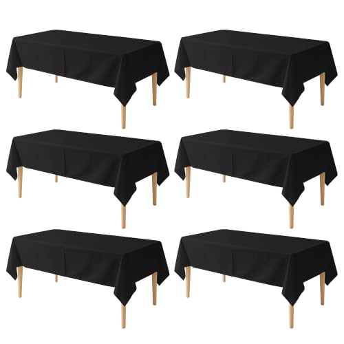 Image of 6 Pack Table Cloth 60 x 102 Inch, Rectangle Tablecloth, Stain and Wrinkle Resistant Washable Polyester Table Cover for Buffet Party, Dinner, Weddings and Camping, Black