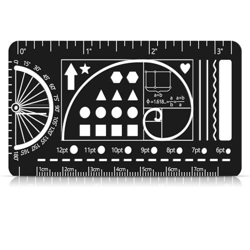 Humyoun Journal Stencil and Drawing Template Ruler Conversion Protractor Golden Ratio, Stainless Steel Bookmark Model Kit School Drafting Equipment for Students Bible Journaling Sketching Notes