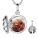Custom4U S925 Silber Lebensbaum Foto Medaillon zum Öffnen Individuelle Lebensbaum Bilder Amulett Anhänger Halskette mit Wunsch/Namen/Text Gravur in Weißgold mit 46cm Kette