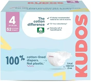 Kudos Chlorine Free Premium Diapers, Cotton-Lined, Size 4, 52 Count, 21-32 lbs