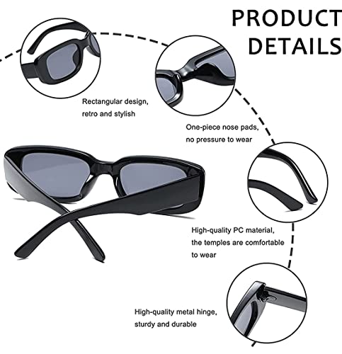 Image of Rectangle Sunglasses for Women Retro Driving Glasses 90's Vintage Fashion Narrow Square Frame UV400 Protection