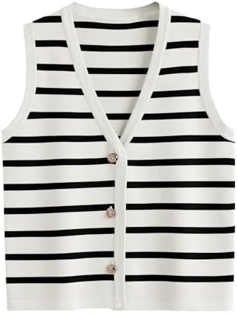 LILLUSORY Vest Tops for Women Striped Sweater Vests 2026 Fall Outfits