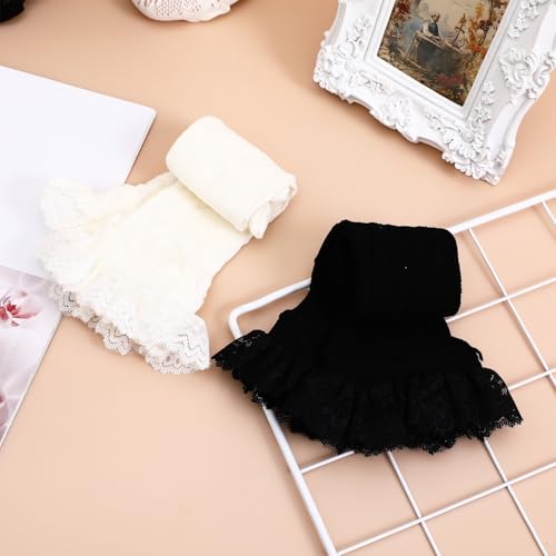 Image of SHERCHPRY 2 Pairs Women Lace Socks with Ruffle Frilly Socks Women Lace White and Black Ruffle Sock for Woman Ladies Accessories