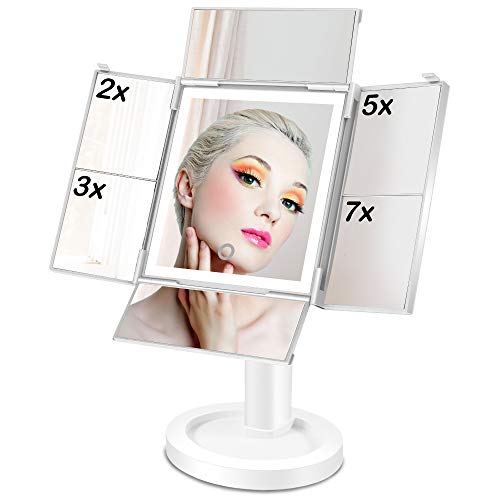 GECOUN Lighted Makeup Mirror with 34 LED Lights, 2X 3X 5X 7X Magnification