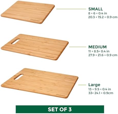 Freshware Bamboo Cutting Board Set of 3, Wooden Cutting Boards for Kitchen, Knife Friendly Food Grade Chopping Board, Lightweight with Hanging Hole for Easy Storage - 3