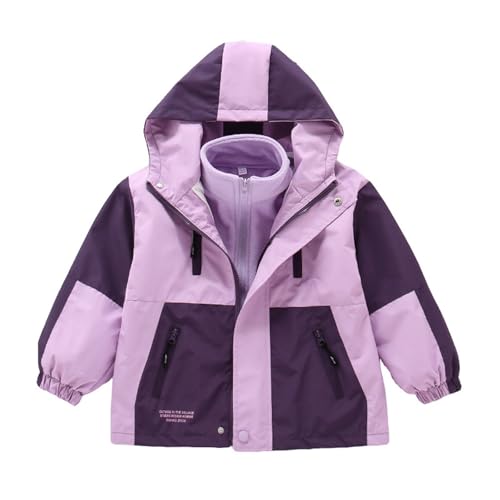 Girls Jacket,Girl Jacket 3 in 1 Detachable Fleece Lined Windproof Waterproof Lightweight Coat with Removable Hood Fall Jacket 3-14 Years