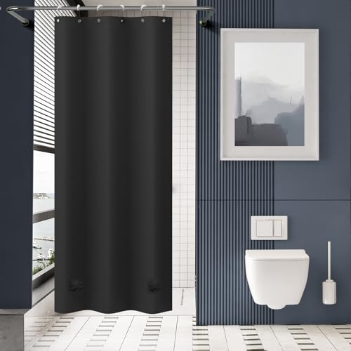 Image of AmazerBath Stall Shower Curtain 36x72, Black Shower Curtain Plastic, Small Shower Curtain Liner Black Heavy Duty Thick PEVA, Walk in Shower Liner with 2 Weighted Stones and 6 Grommet Holes