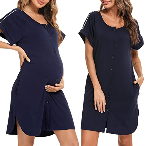 iClosam Camicia da Notte Donna Premaman Cotone Camicia da Notte Parto Ospedale con Bottoni Pigiama Donna maternità...