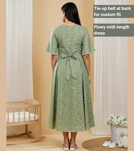 Image of DUMMY SHAPE Feeding Kurtis for Women Cotton Rayon | Printed Pregnancy Flare Kurta with Nursing Zippers to Pre & Post Partum | Maternity Dresses | Gifts for Pregnant Woman
