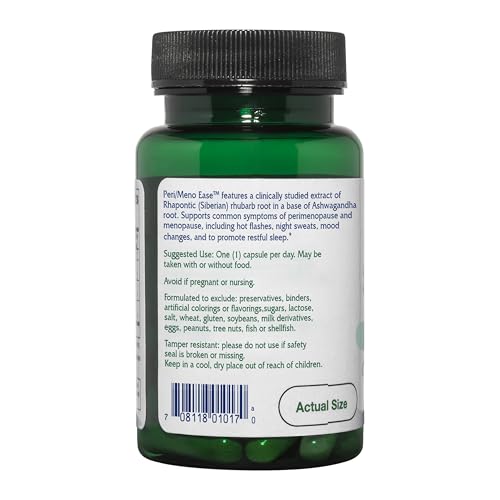 Vitanica Peri/Meno Ease - for Perimenopause and Menopause Symptoms - Hot Flash Relief with Clinically Studied Siberian Rhubarb Extract - Supports Sleep and Stress with Ashwagandha - Vegan - 30 Caps - Image 4
