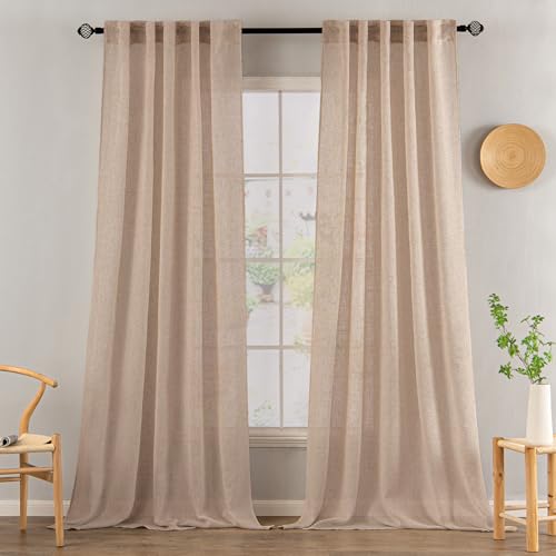 MIULEE Natural Beige Linen Curtains 108 Inches Long 2 Panels
