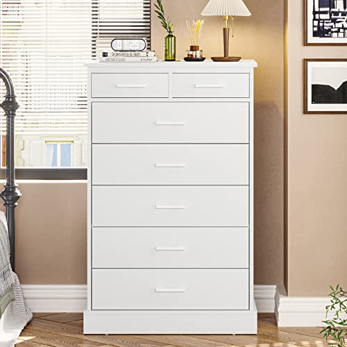Ephex Tall Dresser With 7 Drawers For Bedroom, Storage Tower Clothes Organizer, White Chest Of Drawers With Sturdy Pedestal, 27.6'' W X 15.8'' D X 44.1'' H #TOP13