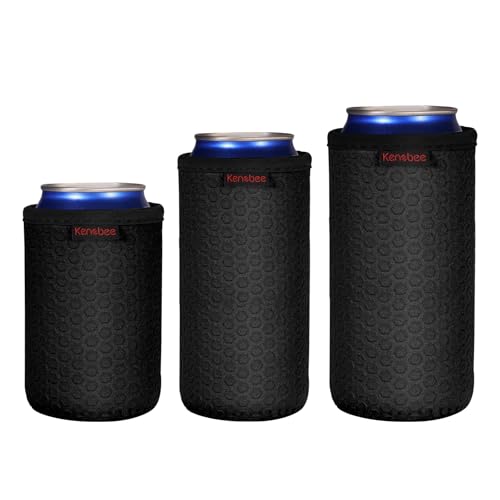 KENOBEE 3 Pack Can Cooler Sleeves for 12oz 16oz Can & 12oz Slim Can, Soft Insulated Reusable Non-Slip Neoprene Can Cooler Drink Caddies Holder Covers for Beer, Soda, Energy Drinks