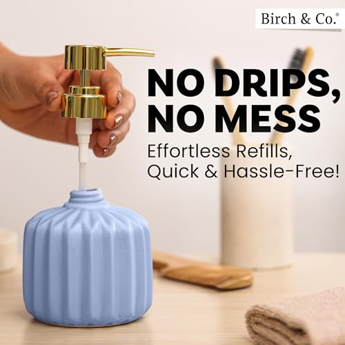 Image of Ceramic Soap Dispenser for Wash Basin - Handwash Dispenser Bottle - Leak-Proof Design with Silver Glossy BPA-Free Pump, Rivo, Blue, Pack of 2,SoapDispenser RivoCombo BlueBlue