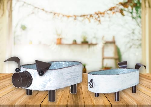 Galvanized-Metal-White-Washed-Farmhouse-Pig-Tray-Distressed-Pig-Tabletop-Centerpiece-Decor-Set-of-2 Galvanized Metal White Washed Farmhouse Pig Tray Distressed Pig Tabletop Centerpiece Decor Set of 2