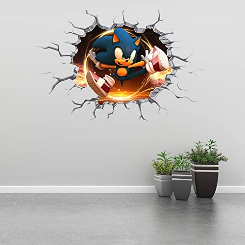Sonic Wall Decals Realistic 3D Cartoon Wall Stickers Vinyl Poster Mural For Kids Palyroom Nursery Living Room Bedroom Self-Adhesive Wall Decoration Gift Supplies (15.7 X 23.6 In) #TOP2