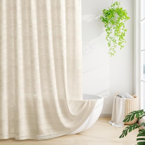 Boho Farmhouse Shower Curtain Set with Tassel, Linen Bohemian Fre...