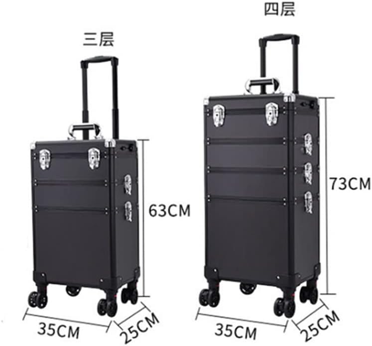 Beauty Makeup Barber Box Wheel Black Aluminum Box Light and Barber Box Trolley Cosmetics Tool Box(*35 * 25 * 73cm)
