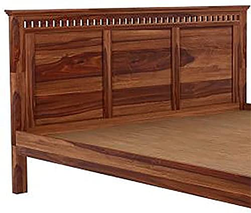 Image of Sheesham Wood Queen Size Bed Without Storage Wooden Double Bed for Bedroom Living Room Home and Hotels (Teak Finish)
