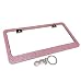 UPDATED JR2 Bling 7 Rows Pink Crystal Rhinestone Metal Chrome License Plate Frame+PINK RING EMBLEM+Two Caps