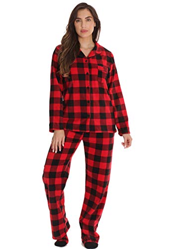 #followme Family Pajamas Buffalo Plaid Button-Front Microfleece Pajamas Set with Matching Socks2