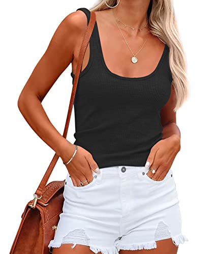 NONSAR Camisas sin mangas de verano para mujer, camiseta de tirantes elástica, corte ajustado, camisetas interiores para mujer, Negro , XXL