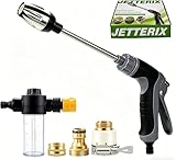 Jetterix Pressure Nozzle Washer Hose Nozzle Jethose Kit with Spray Wand Adjustable Tips Compatible with Standard Garden Hose Connector (Black2)