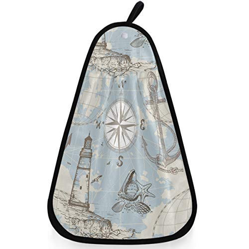 Visesunny Hand Towel For Kitchen Bathroom Decor Sea Map With Compass Lighthouse Anchor Seashell Soft Absorbent Cotton Dish Towel With Hanging Loop Botton Cleaning And Drying Washcloth #TOP14