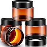 Patelai 4 Pieces Round Wide-mouth Leak Proof Plastic Container Jars with Lids for Travel Storage Makeup Beauty Products Face Creams Oils Salves Ointments DIY Making(2 Ounce,Amber)