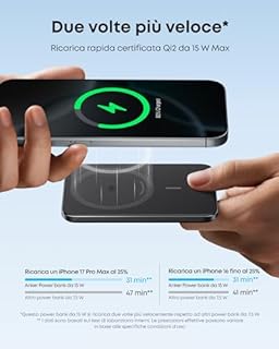 Anker Nano Power Bank Magsafe 5000 mAh, Certificato Qi2 da 15W Batteria Magnetica Ultra Sottile, Caricabatterie Portatile Ultra Veloce, Design Ergonomico, Solo per iPhone 17 Pro Max Air/Serie 16-12