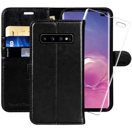 Coque Samsung S10 Plus MONASAY, étui portefeuille en cuir noir avec support pour Galaxy S10+