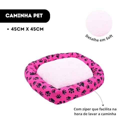 Caminha Pet P - Cama pet PEQUENA - FUNDO IMPERMEAVEL E COM ZIPER (ROSA, P - 45x45cm)