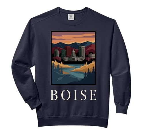 Boise Idaho Skyline Mountains Retro Travel City Design Comfort Colors Adult Sweatshirt