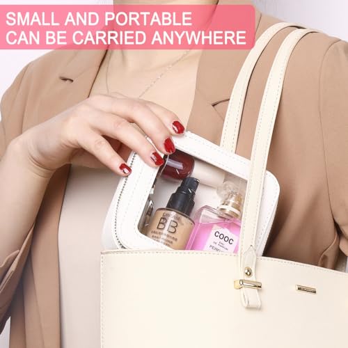 Pinkmik Small Makeup Bag Mini Clear Cosmetic Makeup Case & Toiletry Bag with Zipper Women's Purse Organizer & Car Essentials (White, MINI)2
