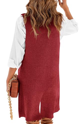 Danedvi Women Open Front Lapel Collar Cardigan Vest Button Down Long Sweaters Cardigan Solid Outerwear Coats Burgundy thumb #2