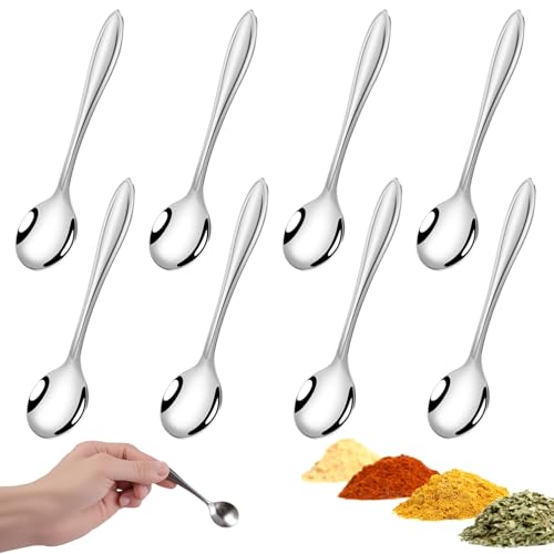 8 Pezzi Piccoli Cucchiai in Acciaio Inox per Barattoli di Spezie, 9x2cm Adorabili Piccoli Cucchiai Acciaio Inox, Cucchiaini da Caffè per Lavastoviglie, per Sale, Zucchero, Caffè, Polvere, Desser