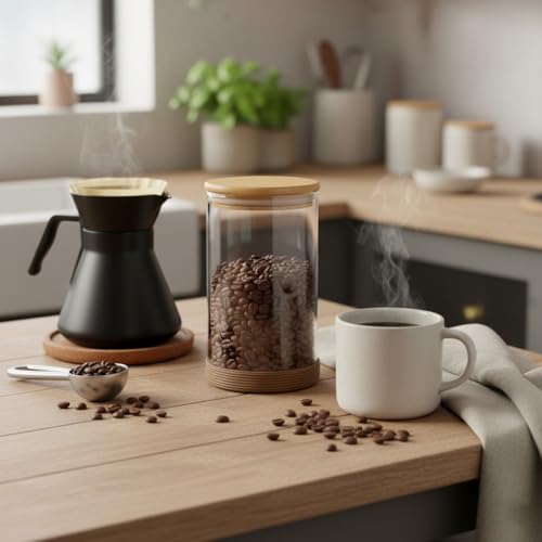 Image of Femora Borosilicate Glass Jars with Wooded Lid| 1 Year Warranty| Multipurpose Airtight Storage Jar For Cookies, Snacks, Spices| Glass Jar 1000ml| Set Of 1| Transparent Glass Jars For Kitchen Storage