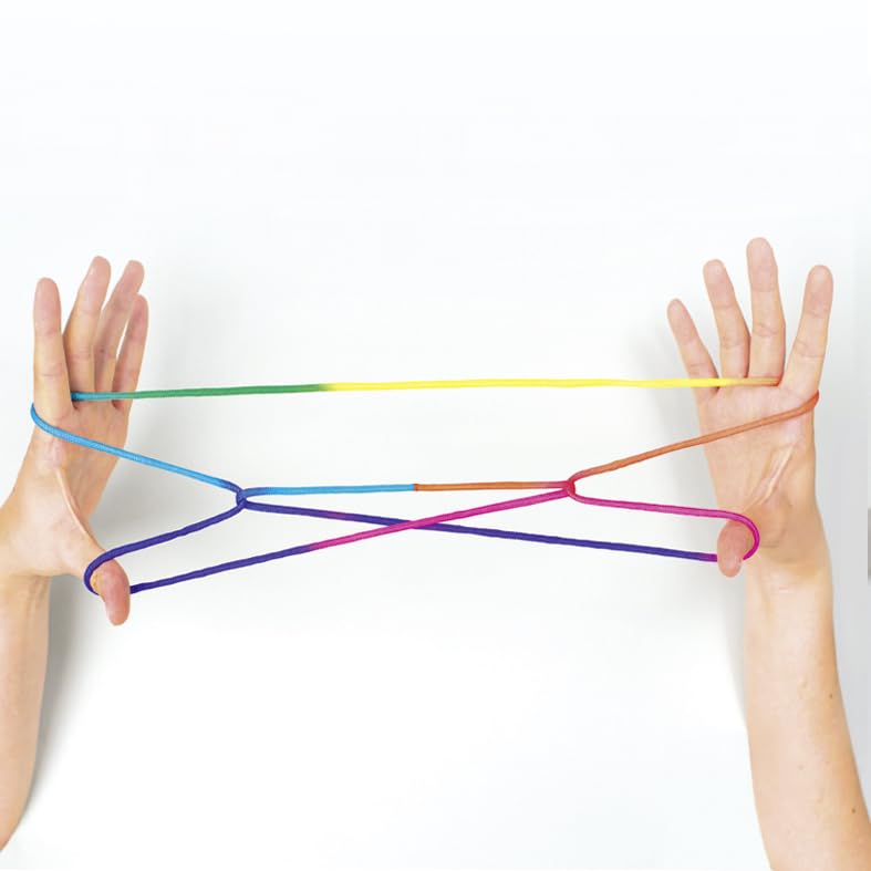 Folia 33177 Finger Twist Thread Game in Trendy Rainbow Look, Approx. 160 cm Long, Finger Game for Boys and Girls from 5 Years, Ideal as a Small Gift, Party Bag and for The School Yard