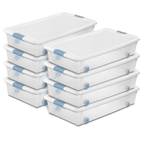Image of Sterilite 8-Pack Wheeled Latching Box, Plastic Under Bed Storage Bins with Lids, 56 Quart - Large Clear Stackable Tote Organizer Containers for Closet, Bedroom, Bathroom, and Office Organization