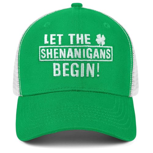 St Patricks Day Hat Embroidery Let The Shenanigans Begin Hats for Men Women Ideal Gifts Adjustable Green Baseball Cap