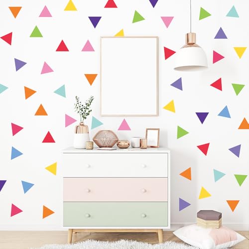 300 PCS Colorful Triangle Wall Decals, 10 Sheets Peel & Stick Removable Vinyl Geometric Stickers, 2.2 in Modern Wall Decor for Nursery, Kids Room, Playroom, Bedroom, Classroom & Accent Walls