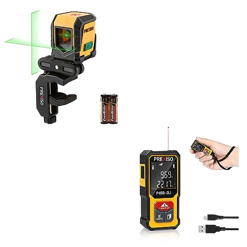 PREXISO 135Ft Rechargeable Mini Laser Measurement Tool & PREXISO 65Ft Laser Level Self-Leveling with Rotatable Mount Clamp