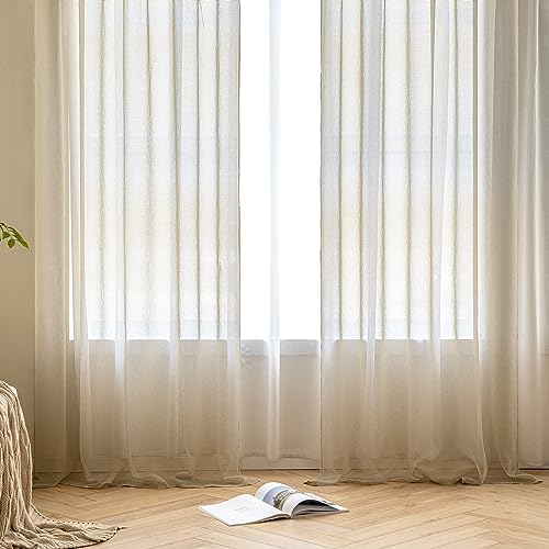 MIULEE Gardinen mit Kräuselband, Beige Transparent, 2er Set 140 x 225 cm – Ansicht 4